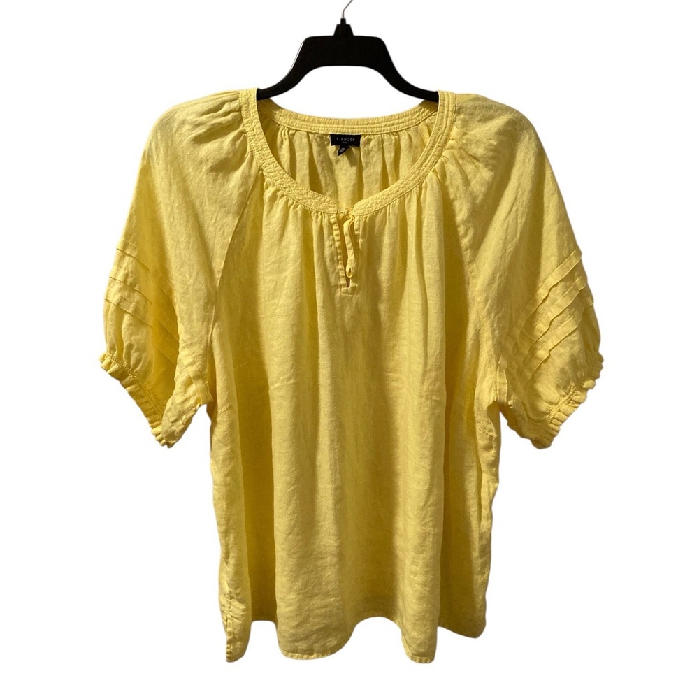 Talbots Linen Top Pleated Sleeve Lemon Yellow Sz 3X Lightweight Beachy